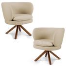Kit 02 Poltronas Decorativas Melissa Base Giromad Giratória C-129 Linho Bege Escuro - Domi
