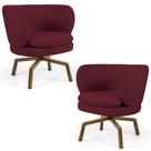 Kit 02 Poltronas Decorativas Melissa Base Ka Giratória Castanho B-278 Veludo Marsala - Domi