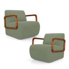 Kit 02 Poltronas Decorativas Orgânica Living Kavya Bouclê Verde Oliva - Desk Design