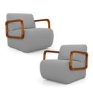 Kit 02 Poltronas Decorativas Orgânica Living Kavya Linho Cinza - Desk Design