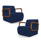 Kit 02 Poltronas Decorativas Orgânica Living Kavya Veludo Azul Marinho - Desk Design