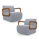 Kit 02 Poltronas Decorativas Orgânica Living Kavya Veludo Cinza Claro - Desk Design