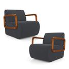 Kit 02 Poltronas Decorativas Orgânica Living Kavya Veludo Cinza - Desk Design