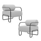 Kit 02 Poltronas Decorativas Orgânica Living Miska Linho Cinza Claro - Desk Design
