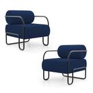 Kit 02 Poltronas Decorativas Orgânica Living Miska Veludo Azul Marinho - Desk Design