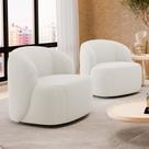 Kit 02 Poltronas Decorativas Orgânicas Living Leez Giratória Bouclê Off White - Abmaza