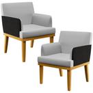 Kit 02 Poltronas Decorativas Para Sala de Estar Beatriz Linho Cinza Material Sintético Preto - Lyam Decor Kit 02 Poltronas Decorativas Para Sala de Estar Beatriz Linho Cinza Material Sintético Preto - Lyam Decor
