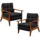 Kit 02 Poltronas Decorativas Para Sala de Estar Encosto Ripado Emília B04 Linho Chumbo - Lyam Decor