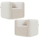 Kit 02 Poltronas Decorativas Para Sala de Estar Fixa Living Peônia K01 Bouclê Creme - Lyam Decor