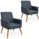 Kit 02 Poltronas Decorativas Para Sala de Estar Maria Linho Chumbo - Lyam Decor