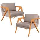 Kit 02 Poltronas Decorativas Para Sala Estar Pietra Estrutura De Madeira L02 Linho Bege - Lyam Decor