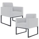 Kit 02 Poltronas Decorativas para Sala Recepção Base Fixa De Metal Helô L02 Linho Cinza - Lyam Decor