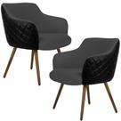 Kit 02 Poltronas Decorativas Pés Palito Jade D02 Linho Cinza C-416 Tressê Material Sintético Preto - Lyam Decor