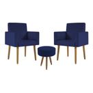 Kit 02 Poltronas Decorativas + Puff Decorativo Redondo Sala