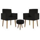 Kit 02 Poltronas Decorativas + Puff Decorativo Redondo Sala