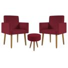 Kit 02 Poltronas Decorativas + Puff Decorativo Redondo Sala