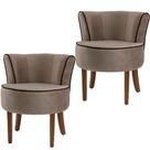 Kit 02 Poltronas Decorativas Sala de Estar Base de Madeira Ayla Veludo Marrom Claro G15 - Gran Belo