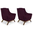 Kit 02 Poltronas Decorativas Sala de Estar Base de Madeira Naomi Veludo Roxo Grape G15 - Gran Belo Kit 02 Poltronas Decorativas Sala de Estar Base de Madeira Naomi Veludo Roxo Grape G15 - Gran Belo