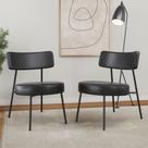 Kit 02 Poltronas Decorativas Sala de Estar Kobe Estofada com Encosto material sintético Preto - Desk Design