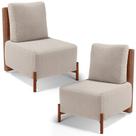 Kit 02 Poltronas Decorativas Sala de Estar Living Hungria L02 material sintético Camel Bouclê Creme - Lyam