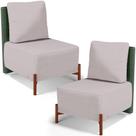 Kit 02 Poltronas Decorativas Sala De Estar Living Hungria L02 material sintético Verde Linho Bege - Lyam