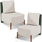 Kit 02 Poltronas Decorativas Sala de Estar Living Pés Madeira Hungria L02 material sintético Verde Linho Cru - Lyam