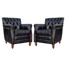 Kit 02 Poltronas Decorativas Sala de Estar Níger Pés Madeira Couro Preto - Gran Belo