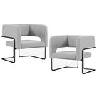 Kit 02 Poltronas Decorativas Scarlett D02 Base de Aço Preto Linho Cinza D-315 - Lyam Decor