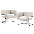 Kit 02 Poltronas Decorativas Scarlett D02 Base de Aço Preto Linho Cru C-443 - Lyam Decor