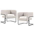 Kit 02 Poltronas Decorativas Scarlett D02 Base de Aço Preto Linho Cru C-443 - Lyam Decor