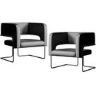 Kit 02 Poltronas Decorativas Scarlett D02 Base de Aço Preto material sintético Preto B-159 - Lyam Decor