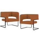 Kit 02 Poltronas Decorativas Scarlett D02 Base de Aço Preto Veludo Telha C-262 - Lyam Decor