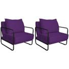 Kit 02 Poltronas Decorativas Sevilha Base de Ferro Preta Suede