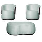 Kit 02 Poltronas e 01 Puff Decorativo Beatriz Veludo Acqua/PU Marrom - Montanaris Decor
