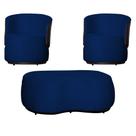 Kit 02 Poltronas e 01 Puff Decorativo Beatriz Veludo Azul Marinho/PU Marrom - Montanaris Decor