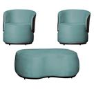 Kit 02 Poltronas e 01 Puff Decorativo Beatriz Veludo Azul Turquesa/PU Marrom - Montanaris Decor