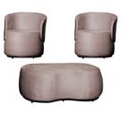 Kit 02 Poltronas e 01 Puff Decorativo Beatriz Veludo Rosê/PU Marrom - Montanaris Decor