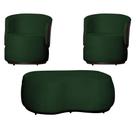 Kit 02 Poltronas e 01 Puff Decorativo Beatriz Veludo Verde/PU Marrom - Montanaris Decor