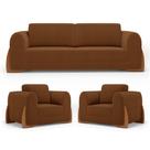 Kit 02 Poltronas e 01 Sofá Bloom 160cm 02 Lugares com Pés de Madeira Bouclê Terracota - Desk Design