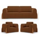 Kit 02 Poltronas e 01 Sofá Bloom 200cm 03 Lugares com Pés de Madeira Bouclê Terracota - Desk Design