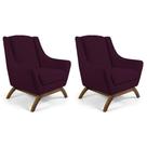 Kit 02 Poltronas Fixa Base De Madeira Veludo Roxo Grape Kit 02 Poltronas Fixa Base De Madeira Veludo Roxo Grape