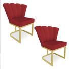 Kit 02 Poltronas Flor Veludo Vermelho Base Metálica Industrial Dourado - Pallazio