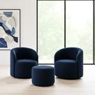 Kit 02 Poltronas Gaia + Puff Living Decorativo Curvo Orgânico Boucle Azul Marinho - Montanaris Decor Kit 02 Poltronas Gaia + Puff Living Decorativo Curvo Orgânico Boucle Azul Marinho - Montanaris Decor