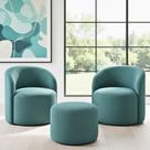 Kit 02 Poltronas Gaia + Puff Living Decorativo Curvo Orgânico Boucle Azul Turquesa - Montanaris Decor