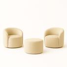 Kit 02 Poltronas Gaia + Puff Living Decorativo Curvo Orgânico Boucle Bege - Montanaris Decor