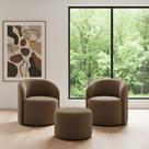 Kit 02 Poltronas Gaia + Puff Living Decorativo Curvo Orgânico Boucle Cappuccino - Montanaris Decor