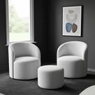 Kit 02 Poltronas Gaia + Puff Living Decorativo Curvo Orgânico Boucle Cinza Claro - Montanaris Decor