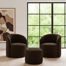 Kit 02 Poltronas Gaia + Puff Living Decorativo Curvo Orgânico Boucle Marrom - Montanaris Decor