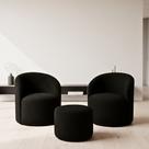 Kit 02 Poltronas Gaia + Puff Living Decorativo Curvo Orgânico Boucle Preto - Montanaris Decor