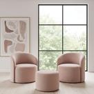 Kit 02 Poltronas Gaia + Puff Living Decorativo Curvo Orgânico Boucle Rosê - Montanaris Decor